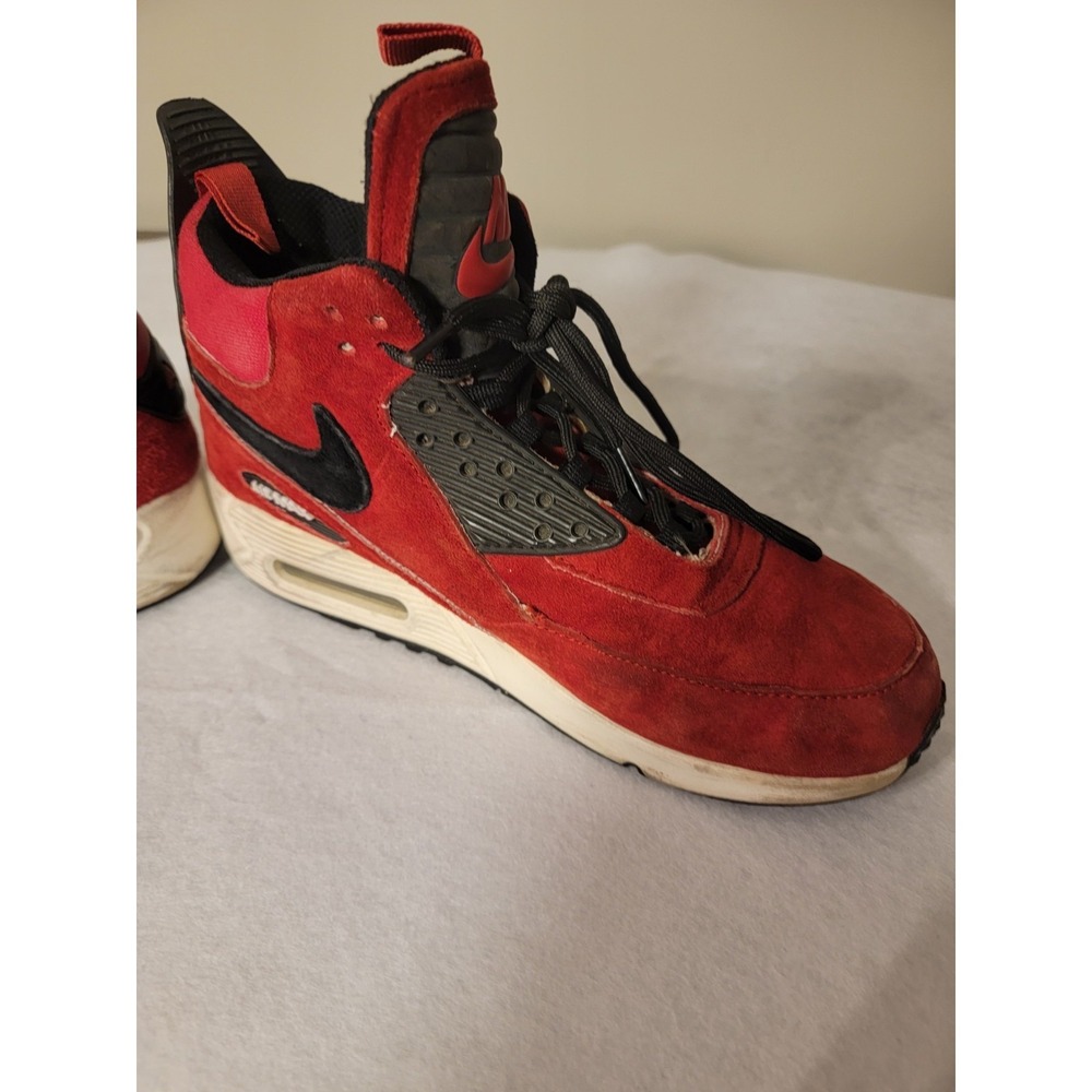 Nike Air Max 90 Mid Sneakers Men's Red Black Lace-Up Casual High Top‎ Athletic 8 - Picture 2 of 7